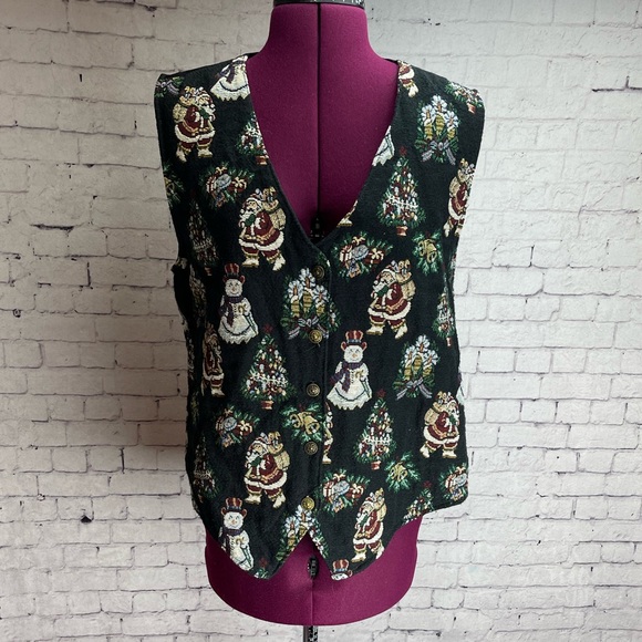 Vintage Bobbie Brooks Tapestry Christmas Vest size Large - Picture 1 of 7